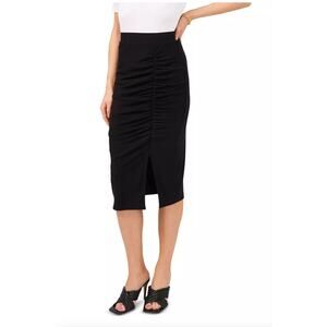 Vince Camuto Women's Front-Slit Ruched Black Midi Skirt SZ XS
